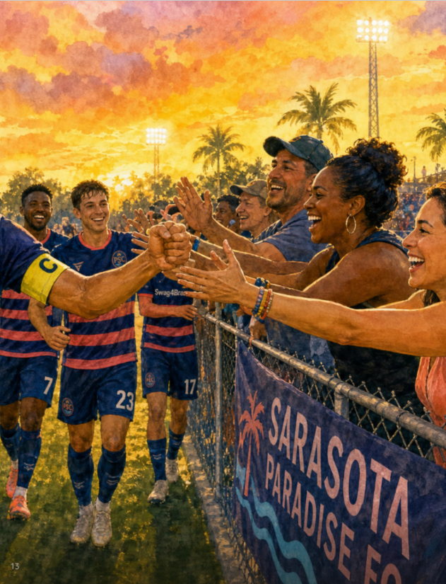 Fans and players celebrating together